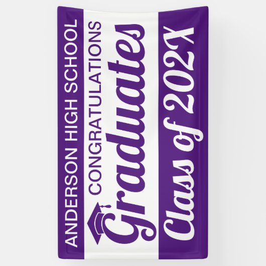 3' x 5'紫と白の卒業生 横断幕 (縦)