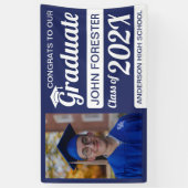 3' x 5'青と白のおめでとうが写真付きで卒業 横断幕 (縦)