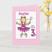 3 Year Old Cute Ballerina Cartoon Pink Birthday カード (黄色い花)