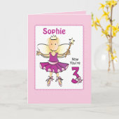 3 Year Old Cute Ballerina Cartoon Pink Birthday カード (黄色い花)