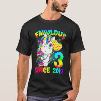 3 Years Old 3rd Birthday Unicorn Girl Fabulous Sin Tシャツ