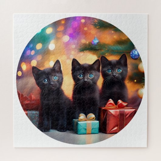 3 YOUNG BLUE EED BLACK KITTENSクリスマスシーン ジグソーパズル (横)