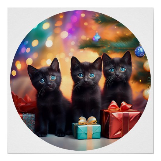 3 YOUNG BLUE EED BLACK KITTENSクリスマスシーン ポスター (正面)