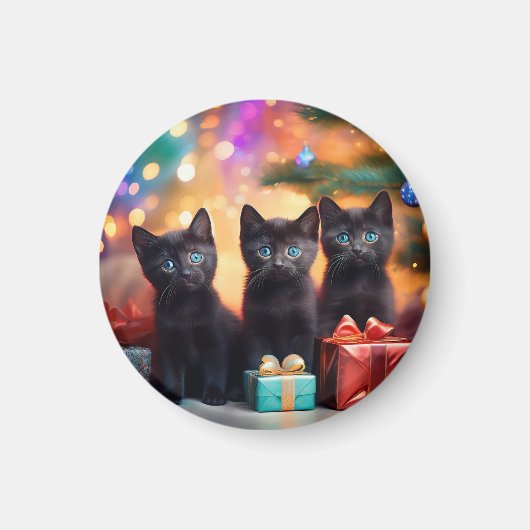 3 YOUNG BLUE EED BLACK KITTENSクリスマスシーン マグネット (正面)