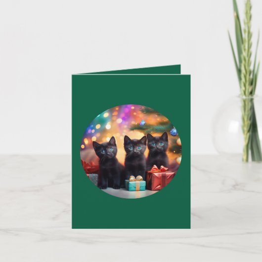 3 YOUNG BLUE EED BLACK KITTENSクリスマスシーン 招待状 (正面)