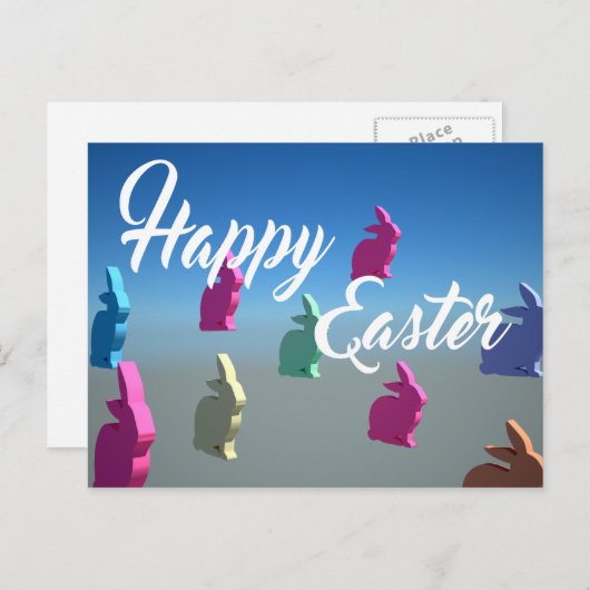 3Dうさぎハッピーイースターテンダーパステルカラー シーズンポストカード (正面/裏面)