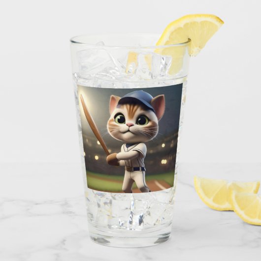3Dおもしろい野球猫 タンブラーグラス (アイス裏面)