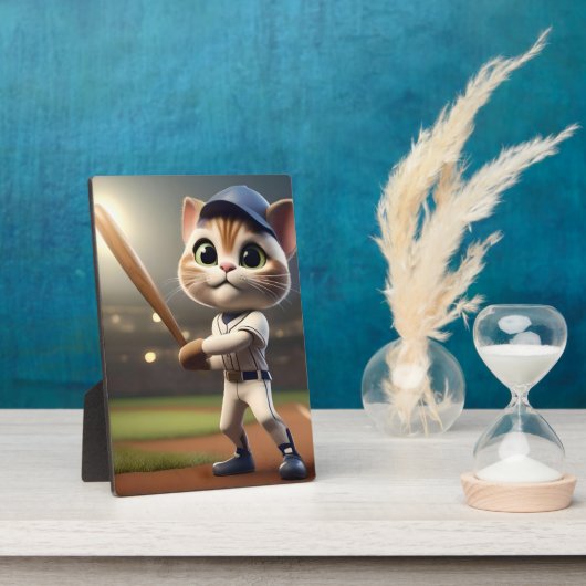 3Dおもしろい野球猫 フォトプラーク (側面)