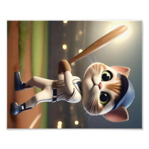 3Dおもしろい野球猫 フォトプリント           
