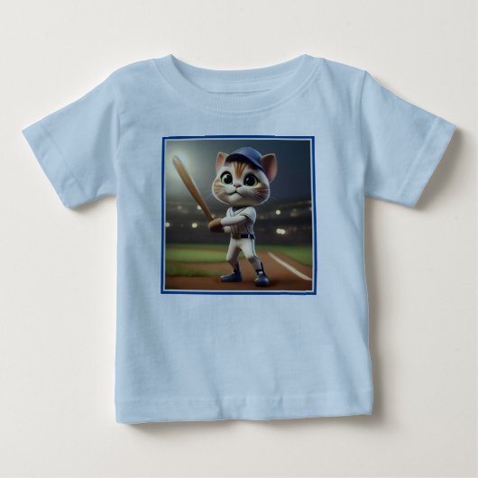 3Dおもしろい野球猫 ベビーTシャツ (正面)