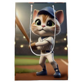 3Dおもしろい野球猫 ミディアムペーパーバッグ (裏面)