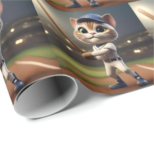 3Dおもしろい野球猫 ラッピングペーパー