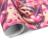 3Dかわいいバレンタインデーのジッパー犬 ラッピングペーパー (ロールコーナー)