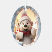 3Dかわいいフェスティバルウィンタークリスマスポーラーベア メタルオーナメント (正面左)
