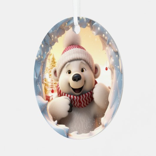 3Dかわいいフェスティバルウィンタークリスマスポーラーベア メタルオーナメント (正面左)