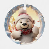 3Dかわいいフェスティバルウィンタークリスマスポーラーベア メタルオーナメント (正面)