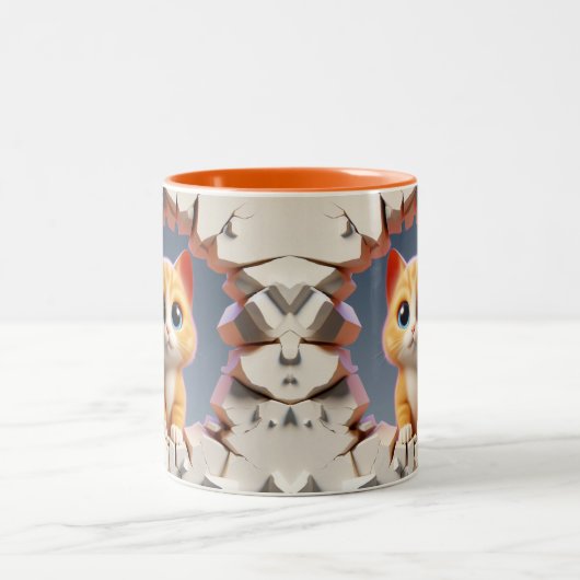 3Dかわいいベビーキッテンホットココアコーヒー動物 ツートーンマグカップ (中央)