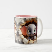 3Dかわいいベビーゾウ熱ココアコーヒー動物マグカップ ツートーンマグカップ (正面右)
