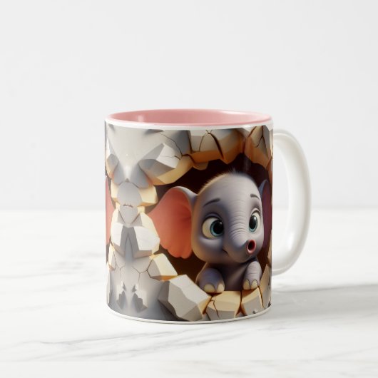 3Dかわいいベビーゾウ熱ココアコーヒー動物マグカップ ツートーンマグカップ (正面右)