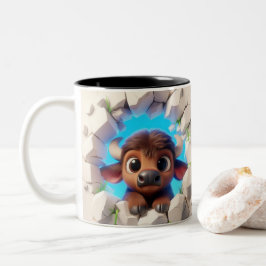 3Dかわいいベビーバッファローホットココアコーヒー動物 ツートーンマグカップ