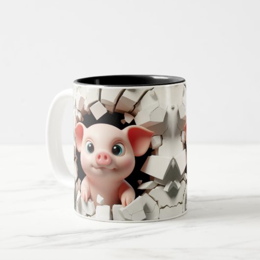 3Dかわいいベビーピグレットホットココアコーヒー動物 ツートーンマグカップ (正面左)