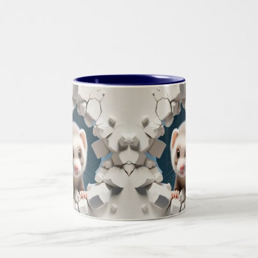 3Dかわいいベビーフェレットホットココアコーヒー動物 ツートーンマグカップ (中央)