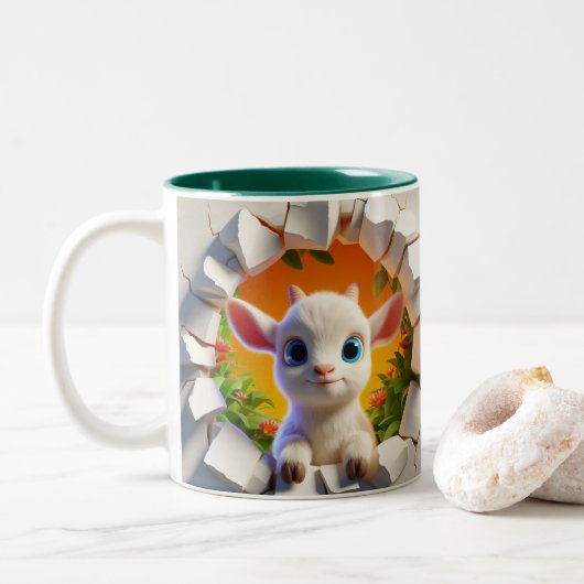 3Dかわいいベビーヤギ熱ココアコーヒー動物 ツートーンマグカップ (ドーナツ)