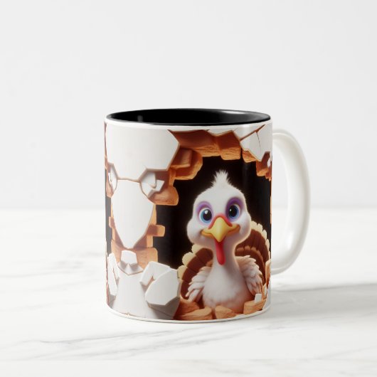 3Dかわいいベビー七面鳥ホットココアコーヒー動物 ツートーンマグカップ (正面右)