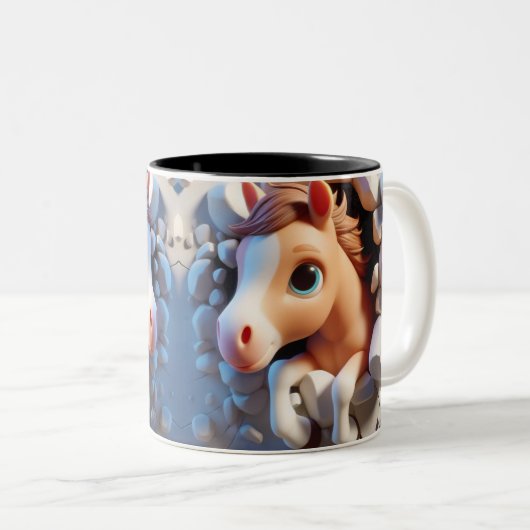 3Dかわいいベビー馬ホットココアコーヒー動物 ツートーンマグカップ (正面右)