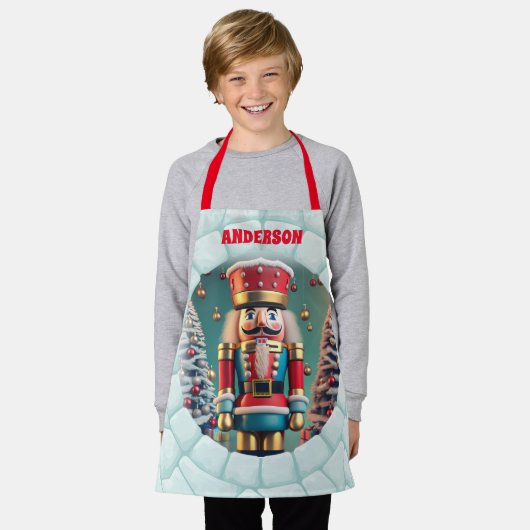 3Dくるみ割りクリスマスキッズパーソナライズされたズ エプロン (着用した状態)