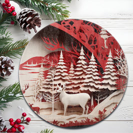 3Dのトナカイがいる冬の森 カッティングボード