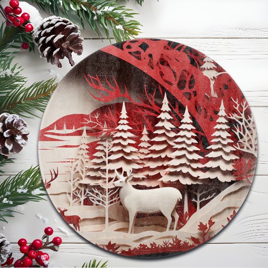 3Dのトナカイがいる冬の森 カッティングボード