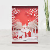 3Dのトナカイと人々が村にいる カード (裏面)