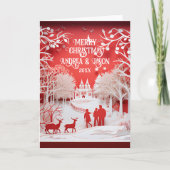 3Dのトナカイと人々が村にいる カード (正面)