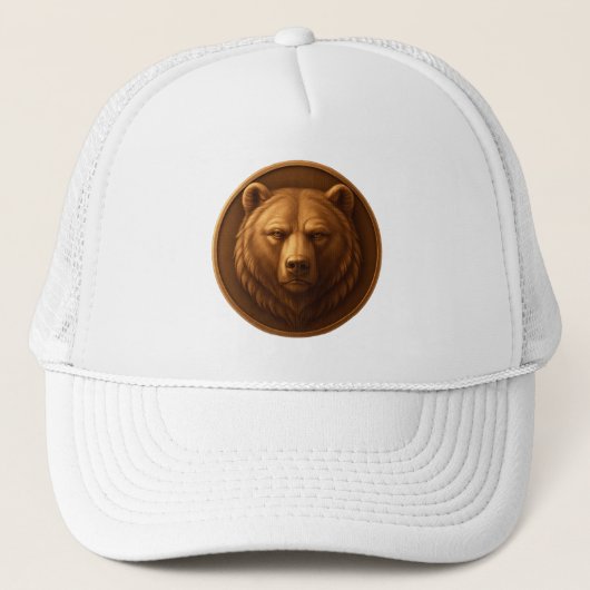 3Dの雄大なクマの頭部メダリオン風ハット キャップ (正面)