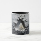 3Dひび割れたグレーウォールクリスマスツリー マグカップ (中央)