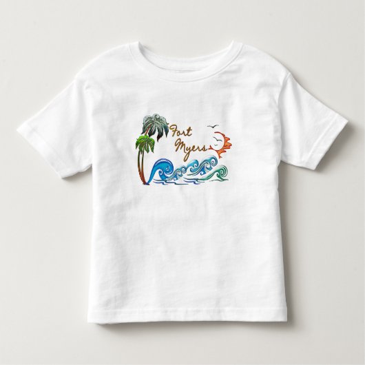 3dやし、波及び日没FORT MYERS トドラーTシャツ (正面)