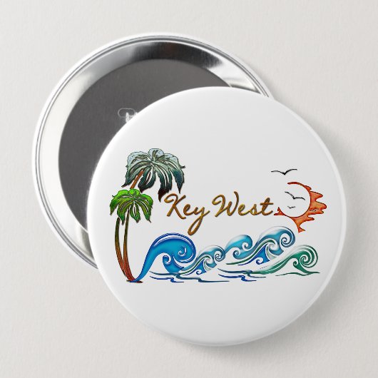 3dやし、波及び日没KEY WEST 缶バッジ (正面&裏面)