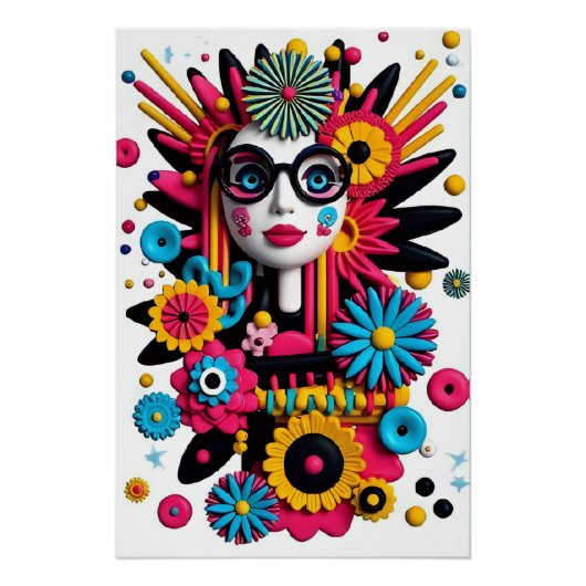 3Dアーポップ・アートのトポートレート-カラフル抽象芸術女性 ポスター (正面)