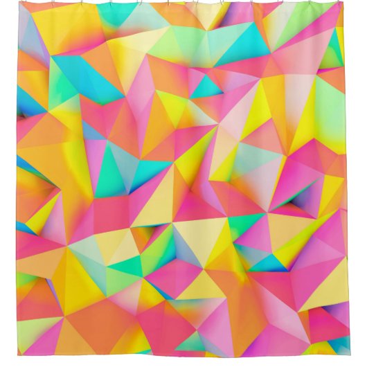 3Dイラストレーション-カラフル低いポリゴンテクスチャ3d, シャワーカーテン (正面)