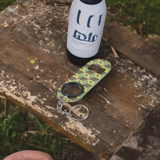 3Dイリュージョンの正方形パターン キーホルダー栓抜き