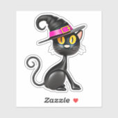 3Dイリュージョン 黒猫 パープルリボン 魔女の帽子 シール (シート)