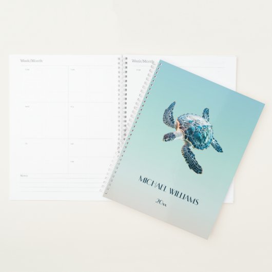3Dウミガメ海岸追加の名前と年 プランナー手帳 (ディスプレー)
