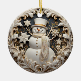 3Dエフェクトの雪だるまクリスマスオーナメント|カスタムネーム セラミックオーナメント