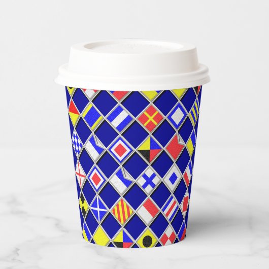 3Dエフェクトフラ市松模様にグ航海のタイルのモチーフ 紙コップ (左)