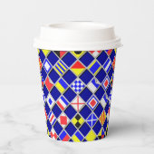 3Dエフェクトフラ市松模様にグ航海のタイルのモチーフ 紙コップ (裏面)