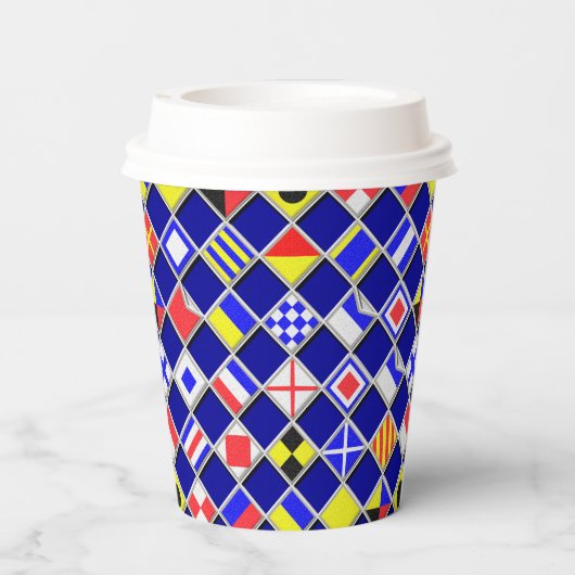 3Dエフェクトフラ市松模様にグ航海のタイルのモチーフ 紙コップ (裏面)