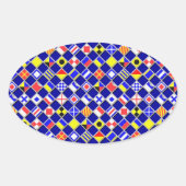 3Dエフェクトフ市松模様にラグ航海のタイルの色 楕円形シール (正面)