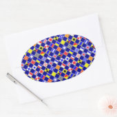 3Dエフェクトフ市松模様にラグ航海のタイルの色 楕円形シール (封筒)