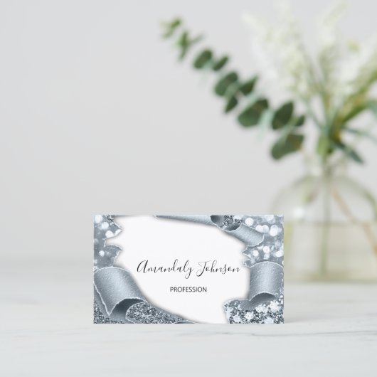 3Dエフェクトメイクアップアーティストグリッターグレーブルーホワイト 名刺 (スタンド正面)